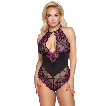 Cottelli CURVES - Dwukolorowe Kwiatowe Body Z Delikatne Koronki 4XL